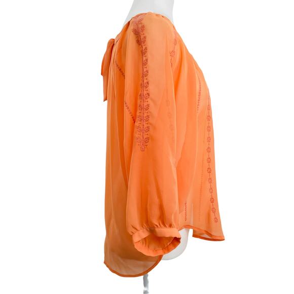 LC LAUREN CONRAD Orange Chiffon Embroidered Lightweight Sheer Top Blouse S - Picture 3 of 12